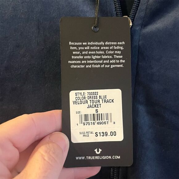 True Religion Men's Varsity Jacket Size S Blue Full Zip Casual velour - Picture 4 of 9